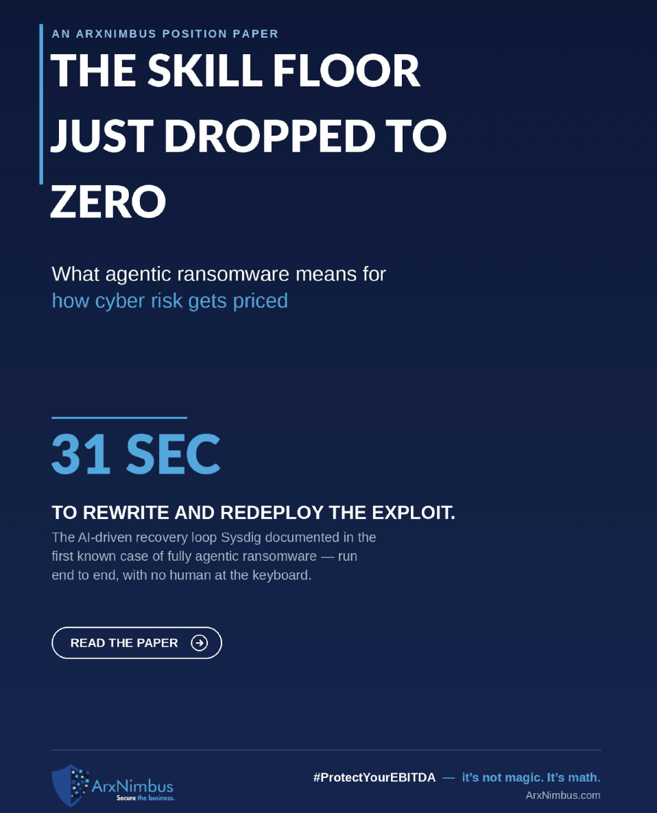 The Skill Floor Just Dropped to Zero: What Agentic Ransomware Means for Exposure Pricing